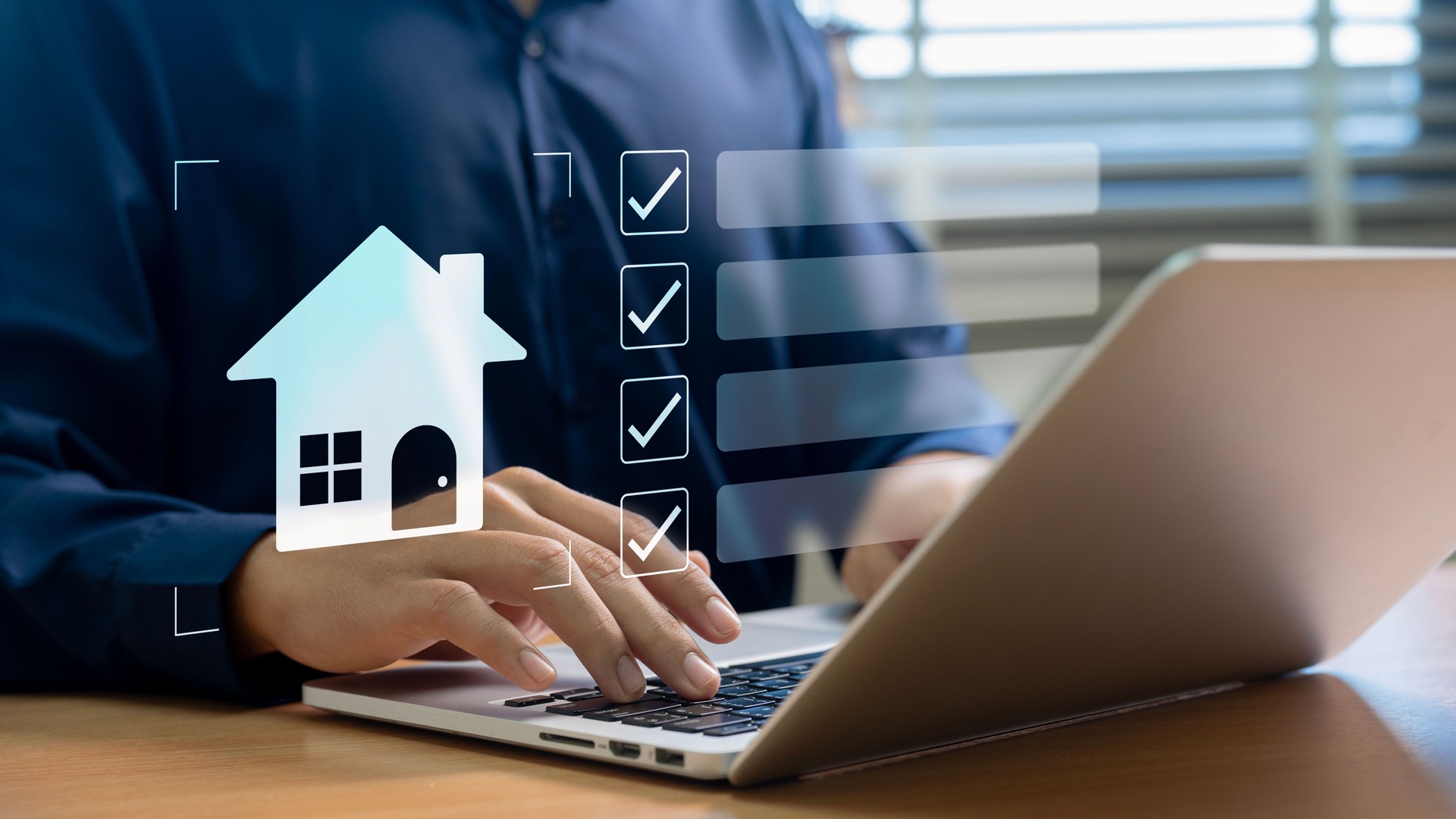 Real estate checklist concept, A professional organizing real estate tasks on a laptop using a digital checklist, streamlining property management and housing investments with innovative tools.